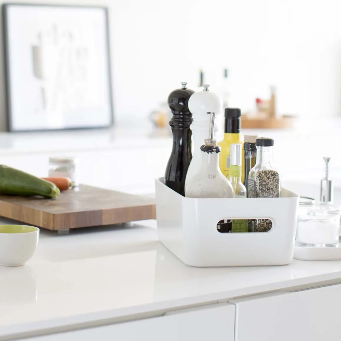 Boîte de rangement en plastique blanc pour cuisine ou salle de bain M