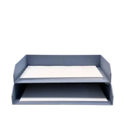2 corbeilles à courrier en carton épais bleu gris