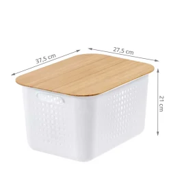 Panier de rangement en plastique recyclé avec couvercle en bambou 13 litres